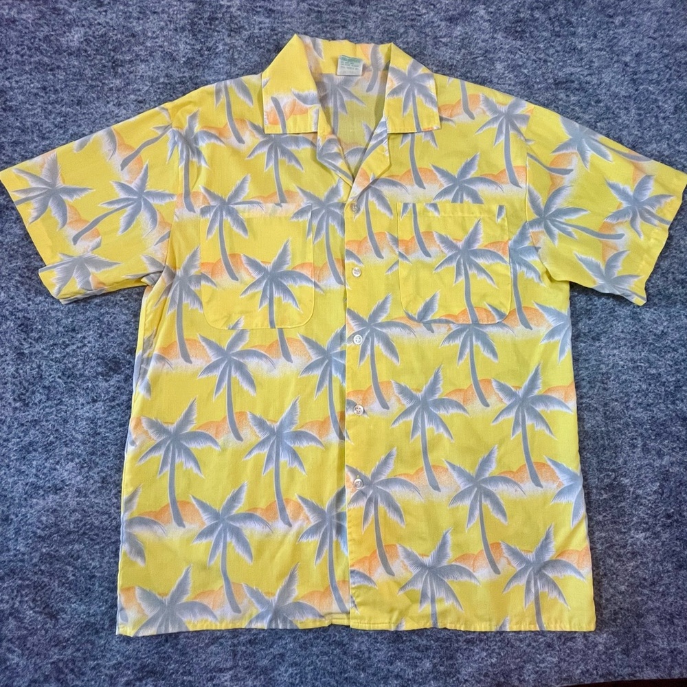 Vintage Tropicana Shirt Men L Yellow Hawaiian Button Up Camp Palm Tree Retro Y2K